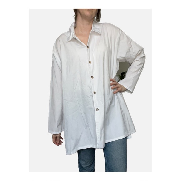 Bryn Walker Oversized Lagenlook Button Down Tunic Top Cotton Blend - Picture 1 of 10